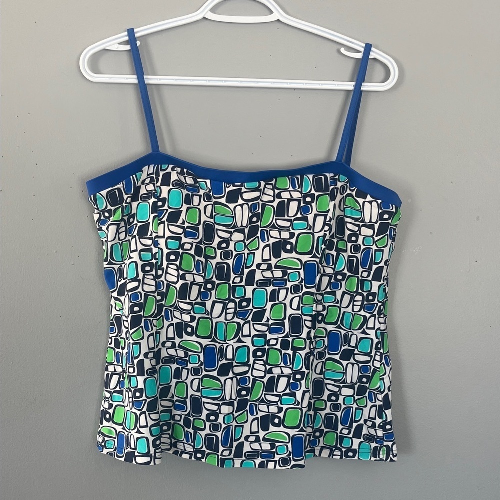 Woman’s A Shore Fit Vibrant Blue and Green Patterned Swim Tankini